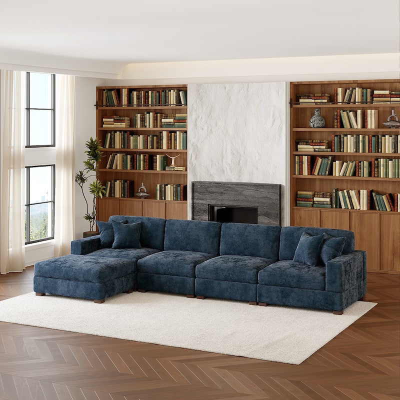 Oversized Chenille Modular Sectional Sofa Living Room Set with Ottoman