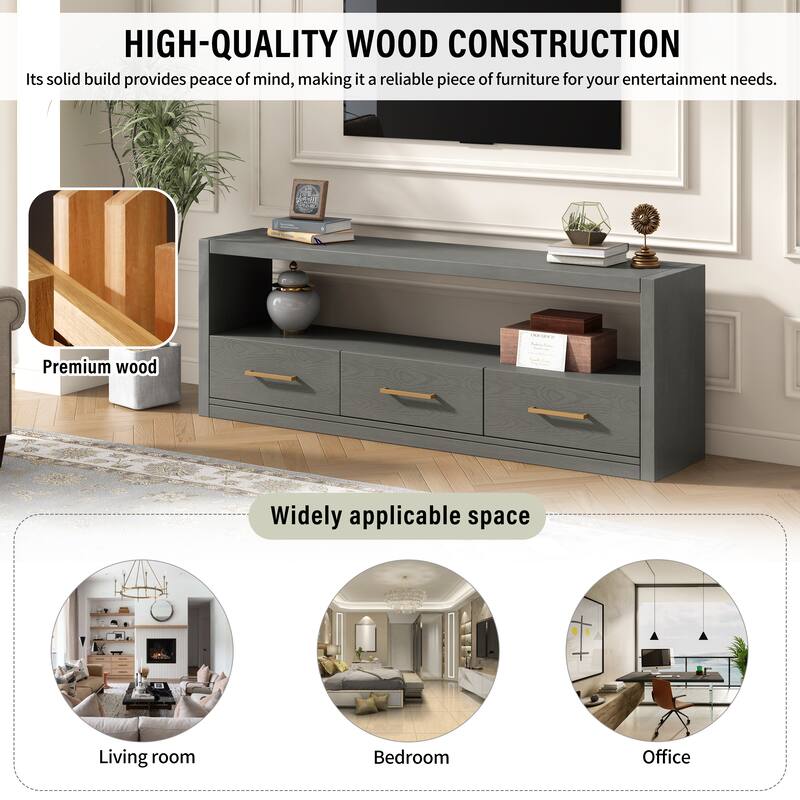 74" TV Stand with 3 Drawers for Living Room or Bedroom
