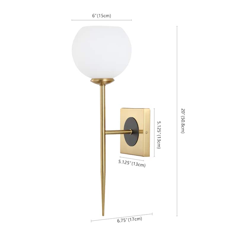 Chloe 6" 1-Light Coastal French Country Iron LED Sconce, Brass Gold/White by JONATHAN Y