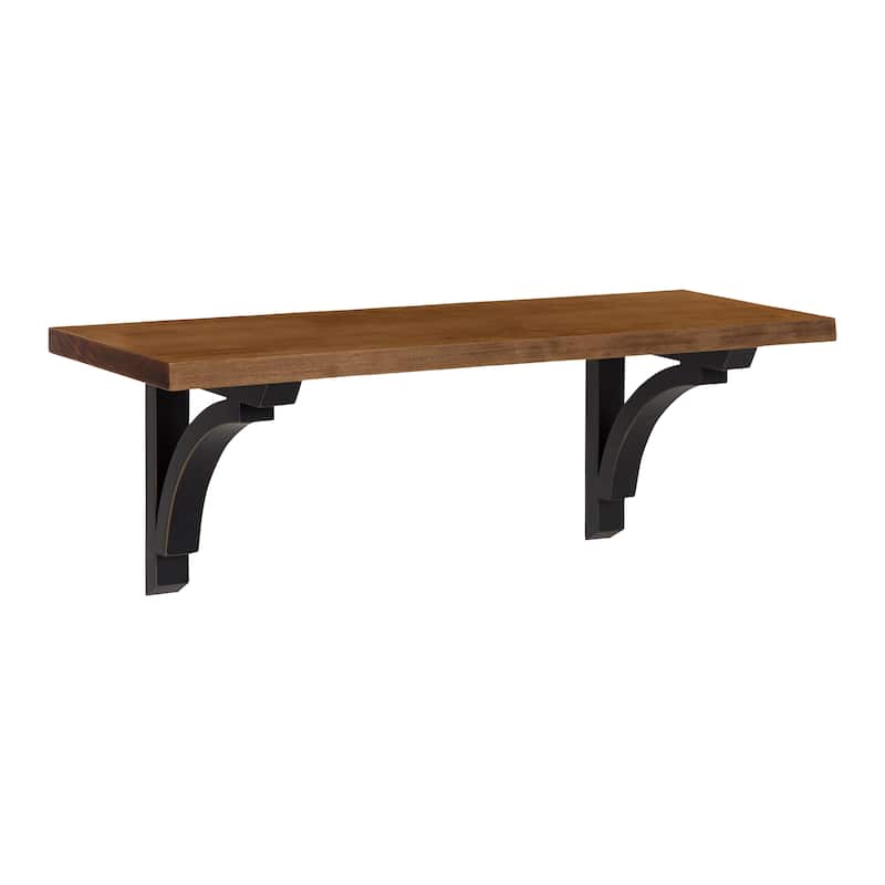 Kate and Laurel Corblynd Traditional Wood Wall Shelf - 24" - Brown Wood Top with Black Brackets