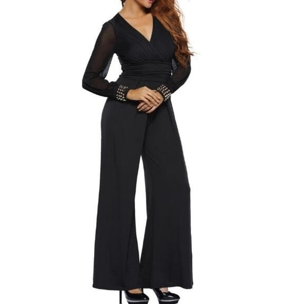 Women’S Pant Sexy Deep V Neck Long Sleeve Waist Jumpsuit Romper Pants. Opens flyout.