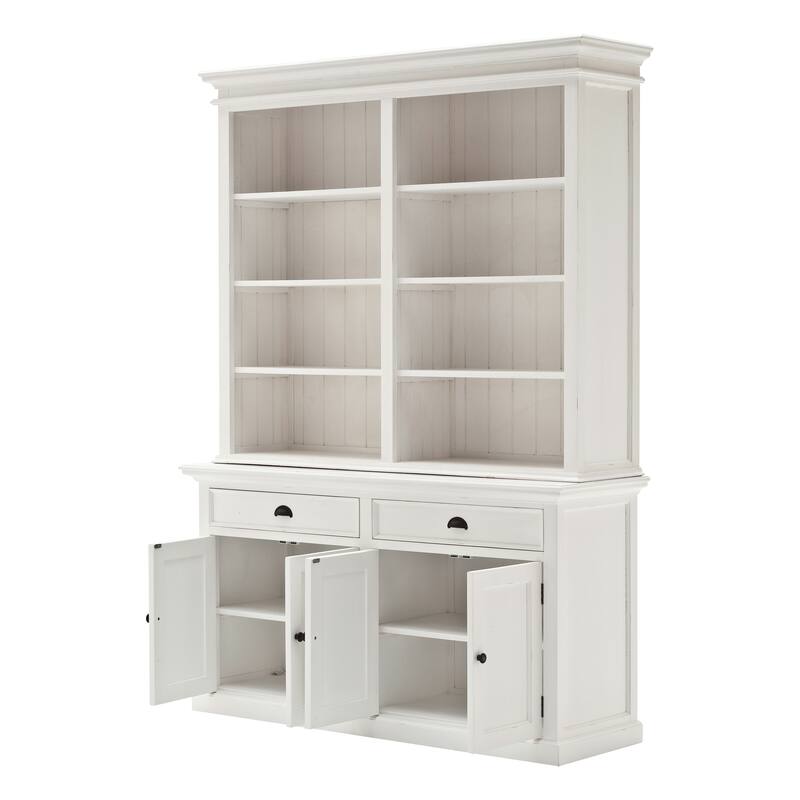 NovaSolo Halifax Coastal White Hutch Bookcase Cabinet | Solid Mahogany Frame | 62.99 x 19.69 x 86.61