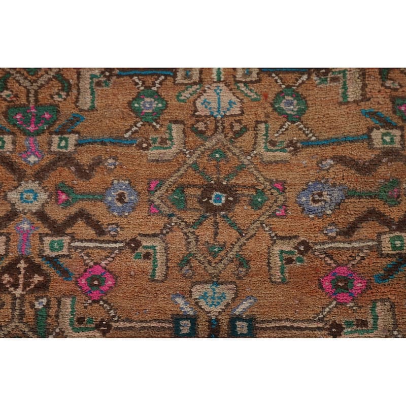 Geometric Hamedan Persian Vintage Runner Rug Handmade Wool Carpet - 3'7"x 8'9"
