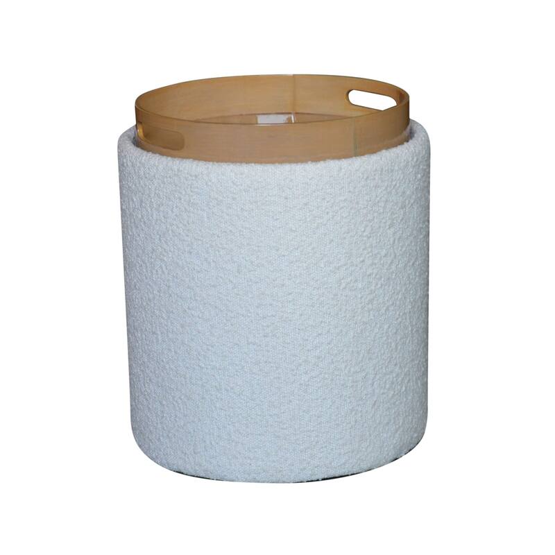 Boucle Tufted Round Storage Ottoman with Removable Tray Foot Stool