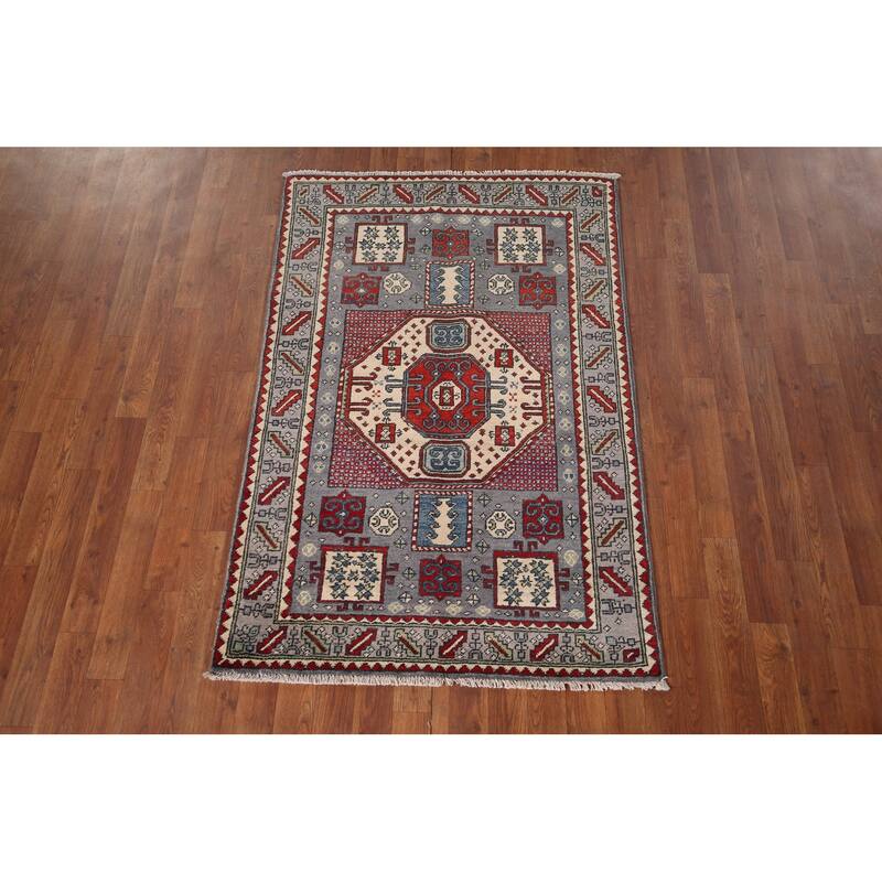 Traditional Kazak Accent Rug Hand-Knotted Wool Carpet - 3'3" x 4'11"