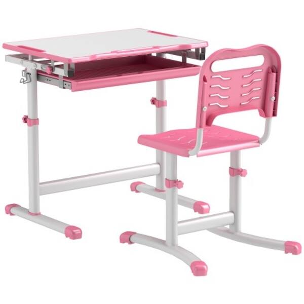 slide 2 of 14, Study Desk and Chair Set for Kids with Adjustable Height, Tiltable Desktop, and Organized Storage Pink