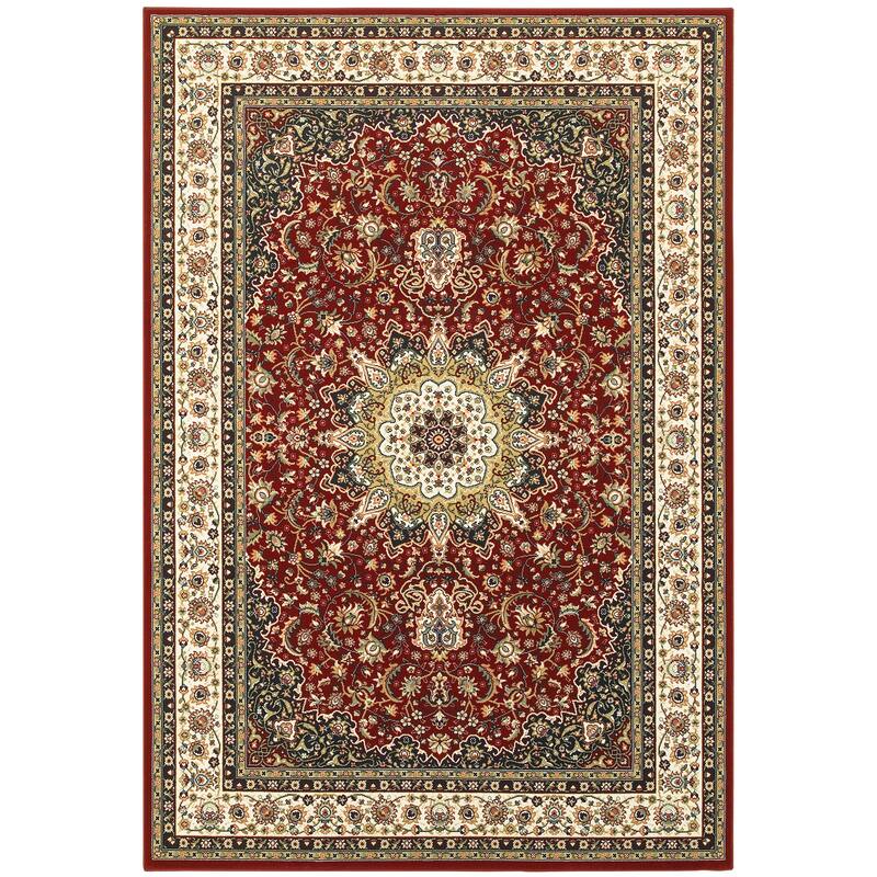 Halluin Red Ivory Oriental Medallion Traditional Area Rug