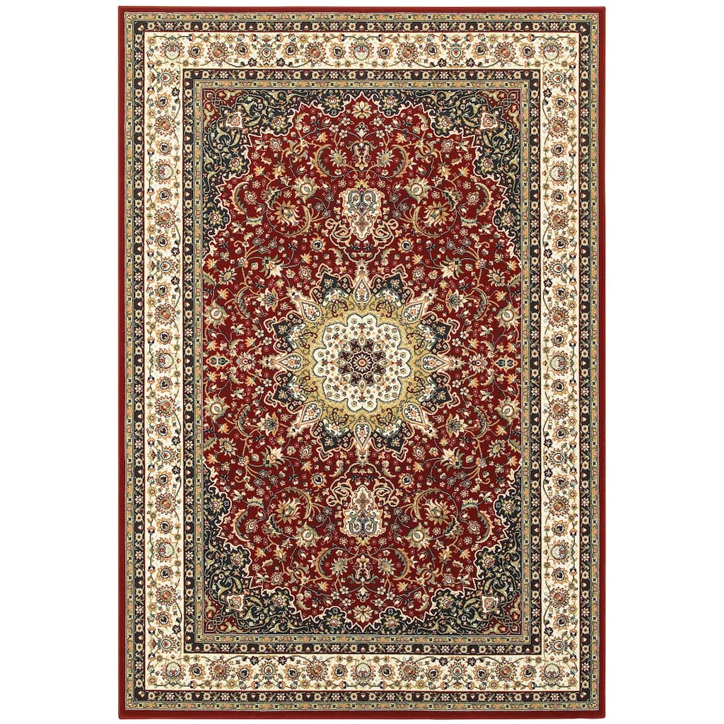 Halluin Red Ivory Oriental Medallion Traditional Area Rug