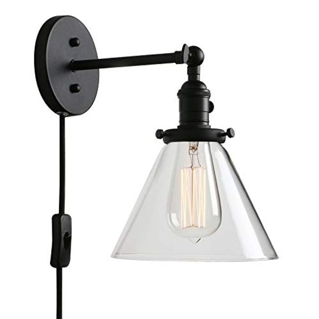 Industrial Plug In Wall Light Clear Glass On Off Switch Black Wall Sconce On Sale Overstock 29401069