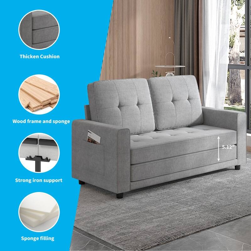 Mixoy Modern 3-in-1 Loveseat Sleeper Sofa,Multi-Function Tri-Fold Out Floor Sofa Bed