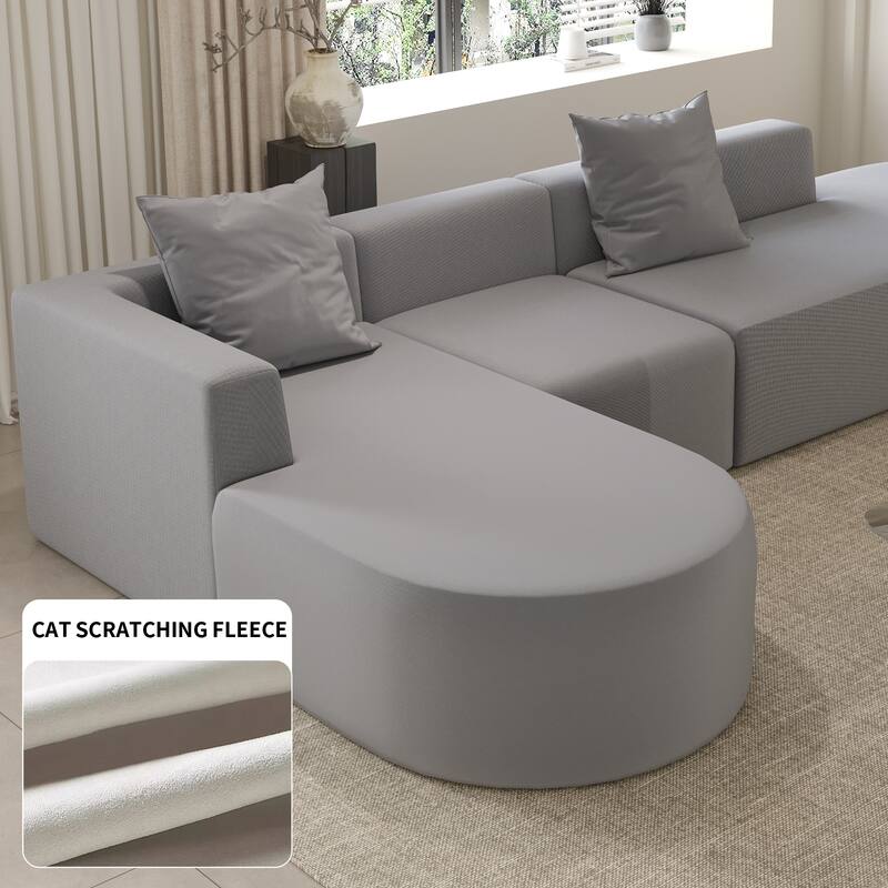 L Shaped Modular Sectional Sofa with Movable Ottoman, Corduroy Boneless Cloud Couch, Full-Compressed Deep Seat Sofa