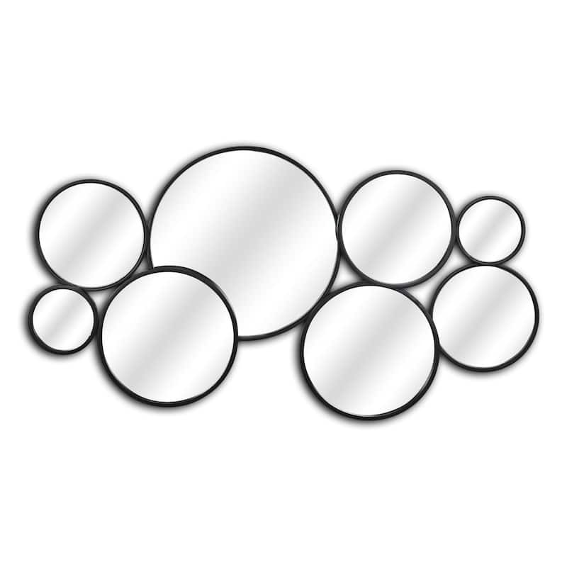 HomeRoots Set Of Eight Black Metal Round Cojoined Accent Mirrors - 36.00 in. x 19.00 in. x 1.75 in.