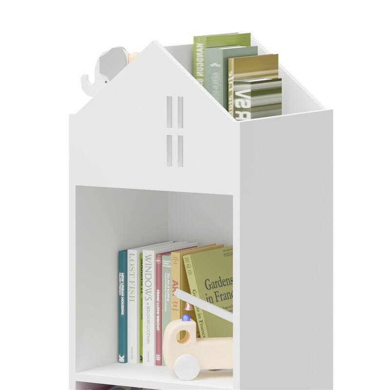 2-Tier Kids Bookcase with Storage and Collapsible Fabric Drawers