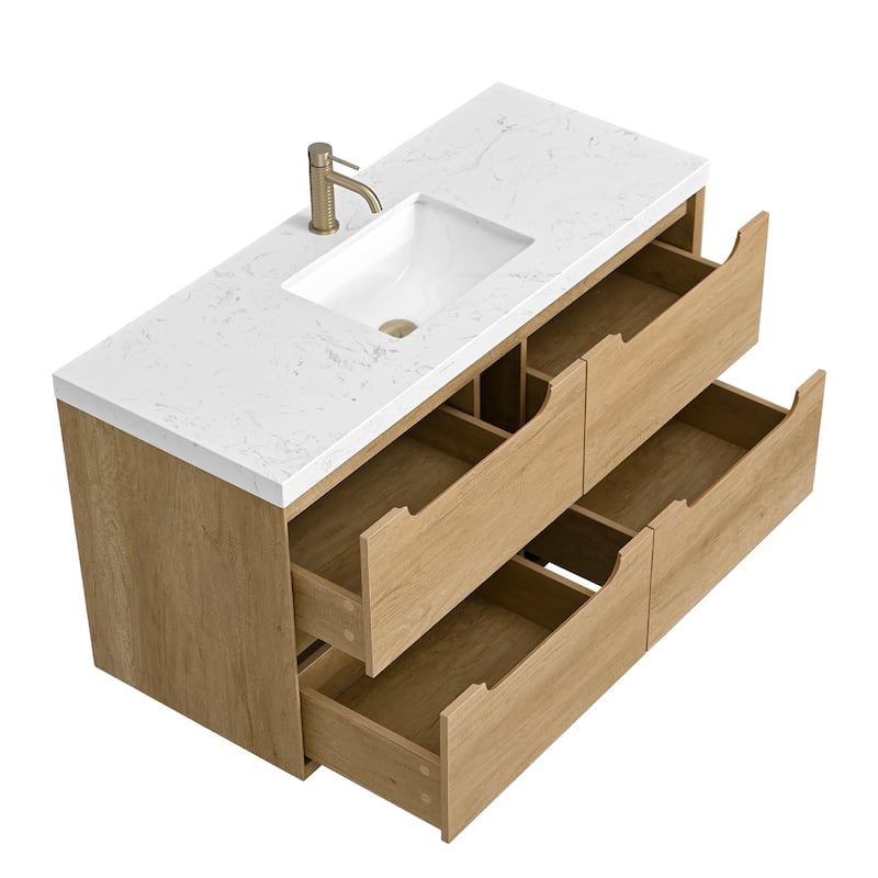 24"36"48"60"72"84" Floating Bathroom Vanity with Engineered Top Rectangulare Sink Solid Wood - 48"