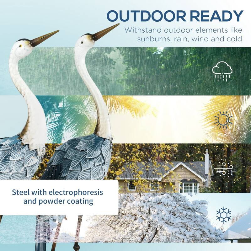Outsunny Crane Garden Statues, 28.5"-29" Standing Bird Sculptures Metal Yard Art Decor