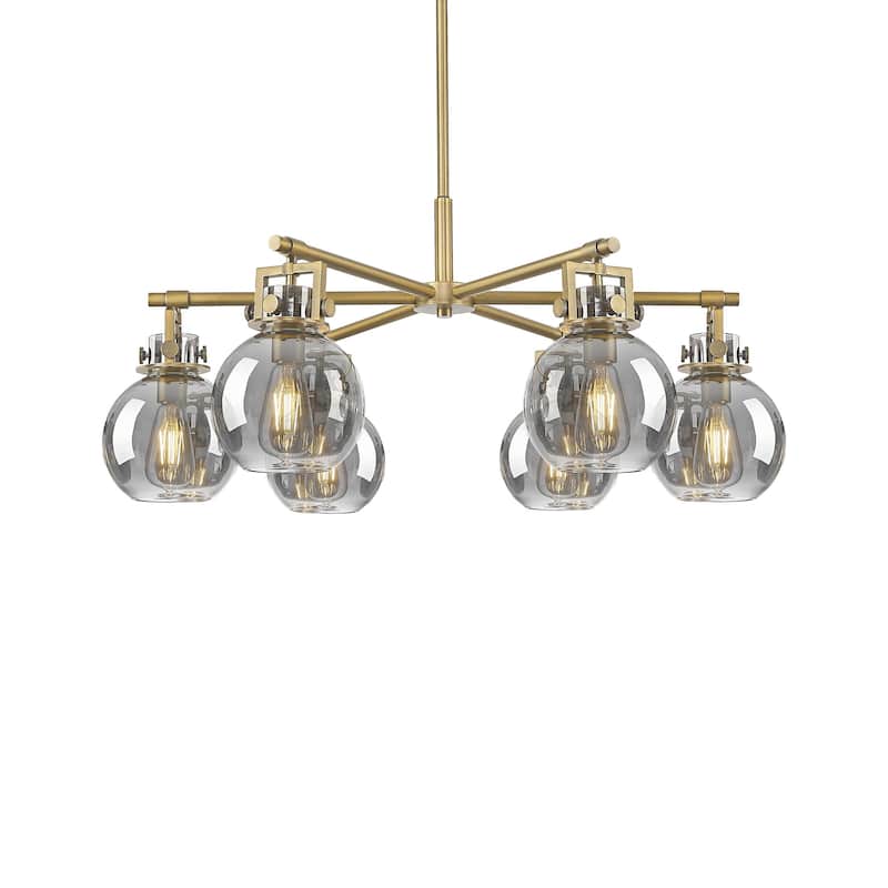 Innovations Lighting 411-6CR-16-26 Newton Sphere Chandelier Newton - Brushed Brass / Light Smoke