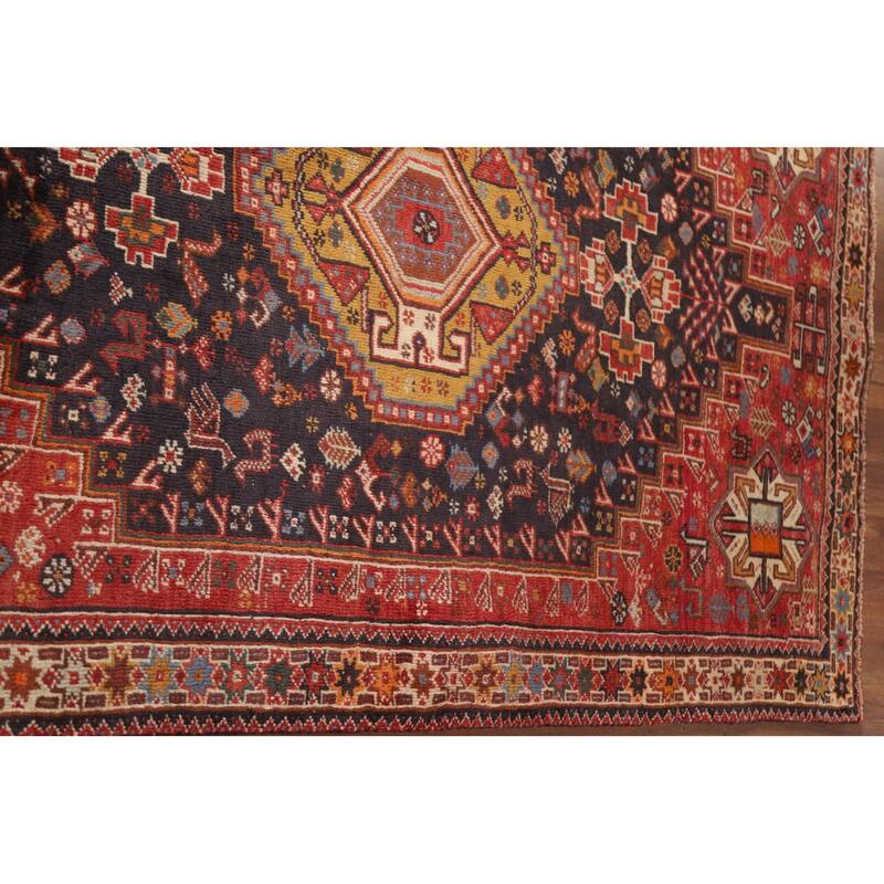 Hand Knotted Oriental 100% Wool Carpet Traditional Tribal Navy Blue & Blues Shiraz Area Rug - 5' 3'' X 3' 11''