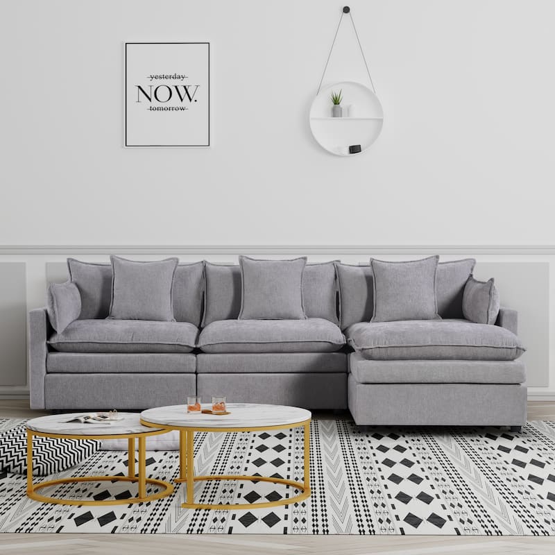 108.66" L-Shaped 4-Seater Sectional Sofa with Convertible Chaise and Ottoman, Spacious Cloud Couch Design