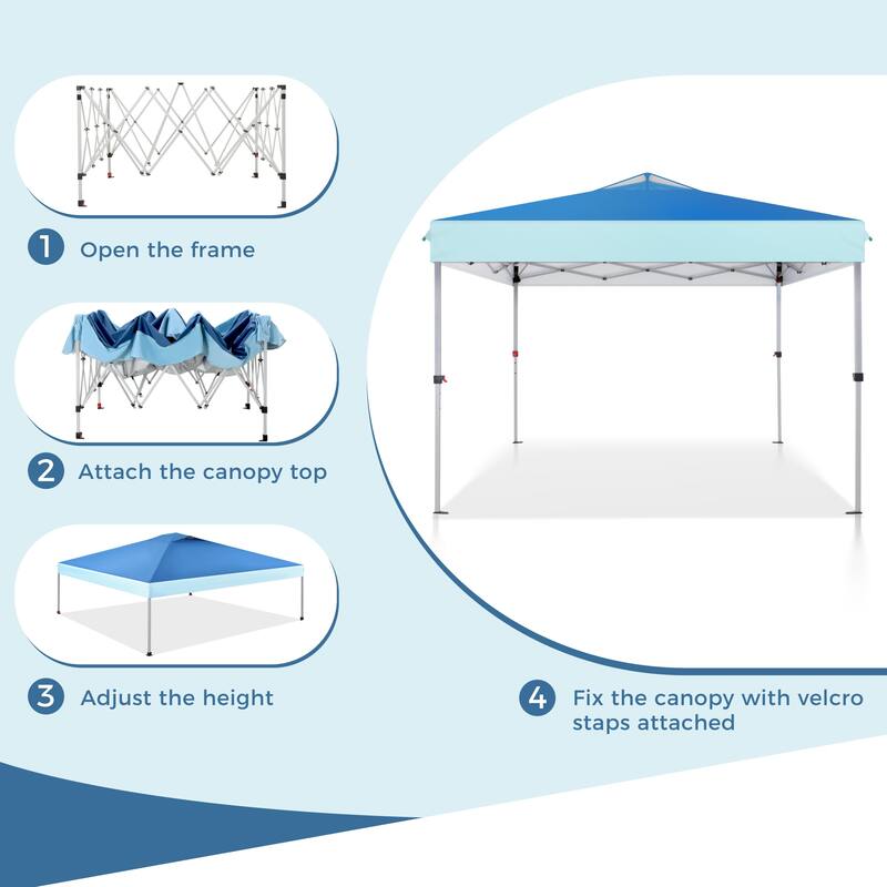 10x10 Pop-up Canopy Portable Lightweight FoldingTent, Adjustable Height Instant Gazebo Canopy with Wheeled Bag
