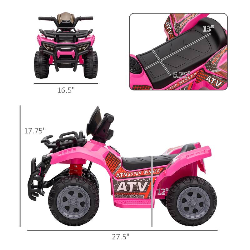 Modern Kids ATV Four Wheeler Ride-On Car, 6V Electric Quad with Music for Boys & Girls Aged 18-36 Months - Pink