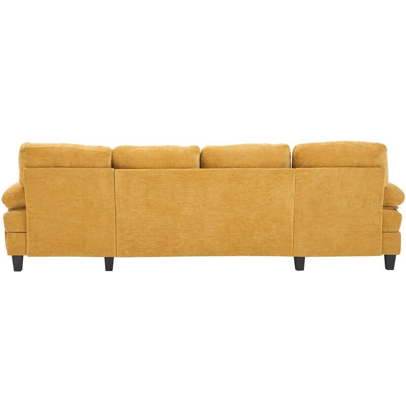 U-Shaped Modular Sectional Sofa with Dual Chaise Lounges, Chenille Fabric Cloud Couch with Storage Pockets & Armrest Pillows