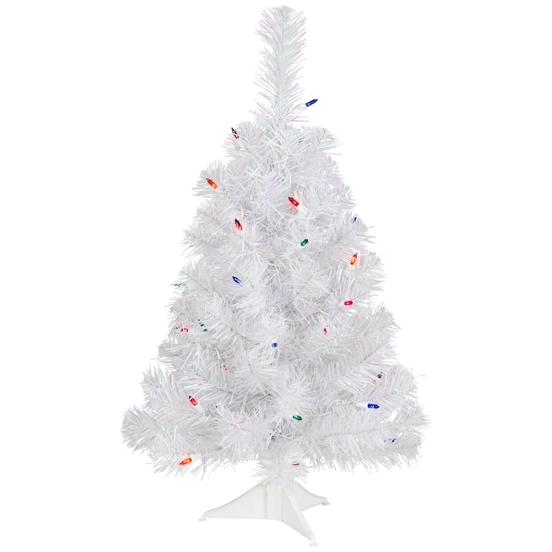 Pre-Lit Medium Rockport White Pine Artificial Christmas Tree - 2' - Multi Lights - 2 Foot