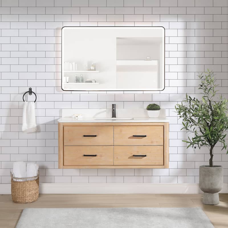 Cristo Floating Bath Vanity with White Quartz Stone Top without Mirror