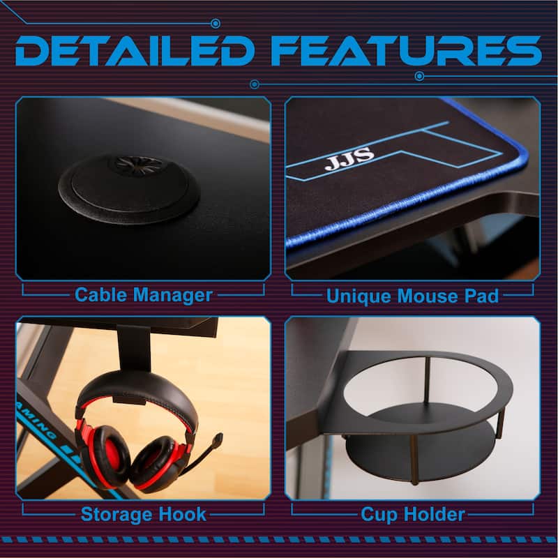 JJS 48" Home Office R-Shaped Gaming Computer Desk with Removable Monitor Stand