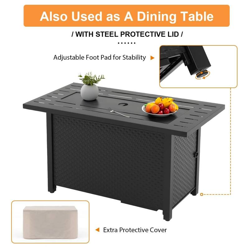 45” Outdoor Propane Fire Pit Table with Adjustable Flame, 50,000 BTU Ideal for Patio and Backyard Gatherings