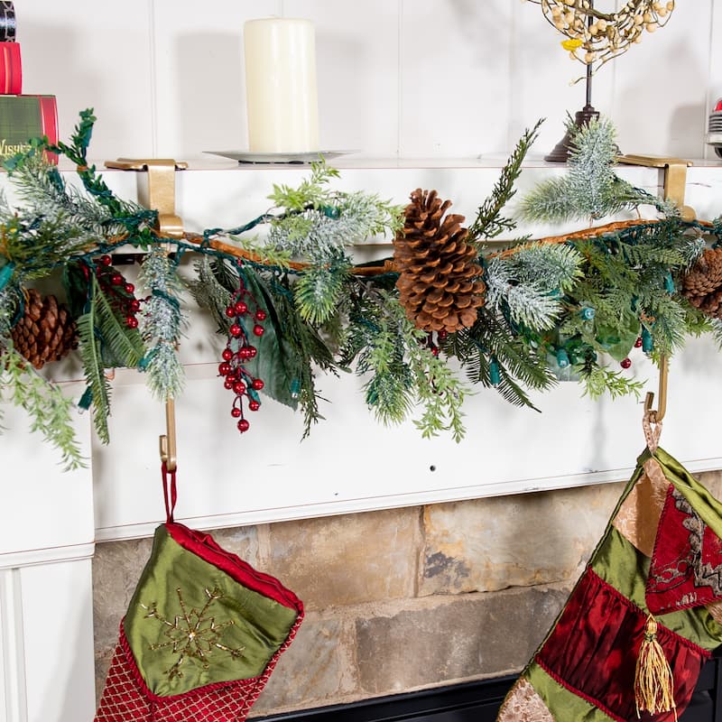 Garland and christmas stocking holder for mantle (3-Pack) (Gold)