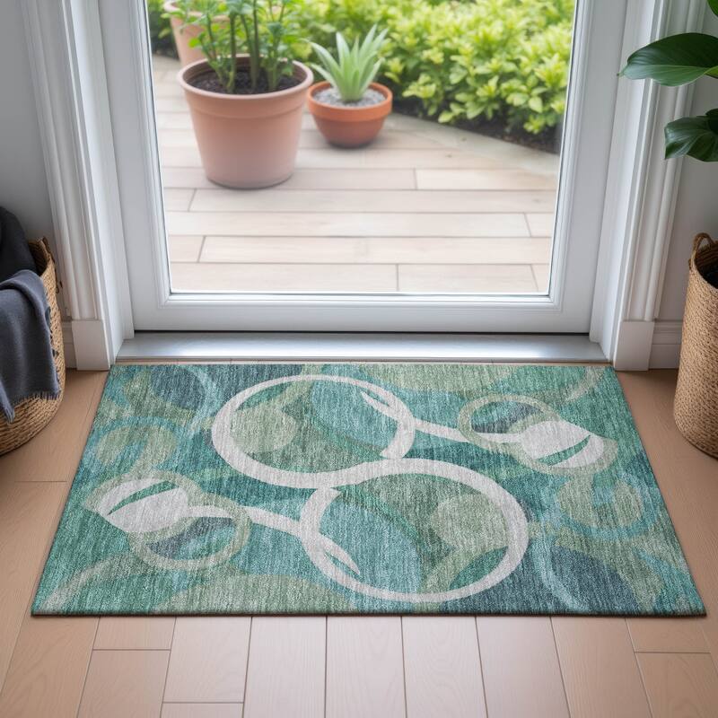 Machine Washable Indoor/Outdoor Contemoorary Deco Chantille Rug