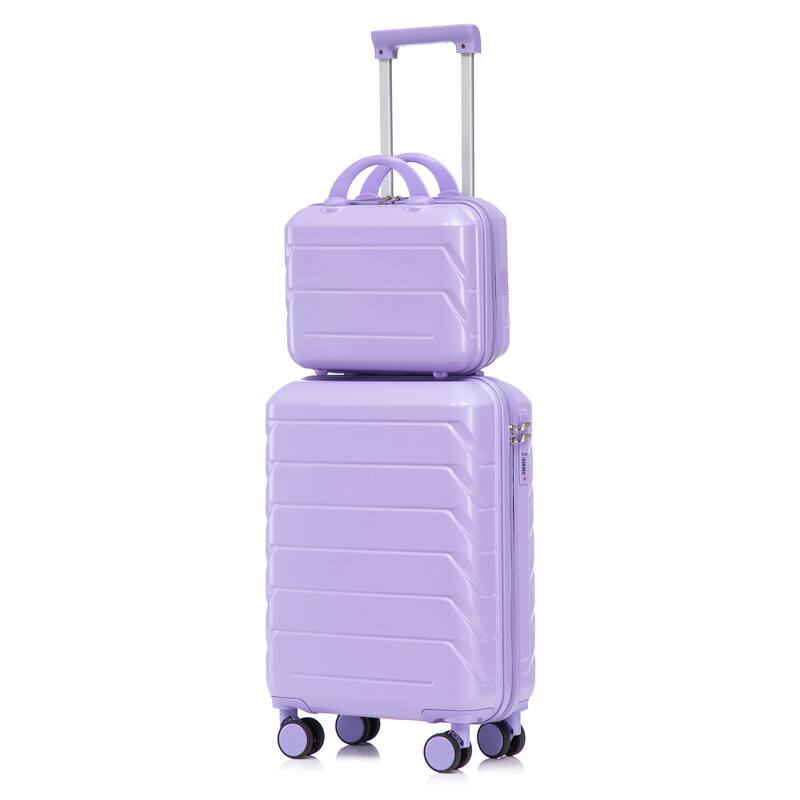 2 Piece Carry On Luggage Set, ABS Hardside Suitcase with Cosmetic Case