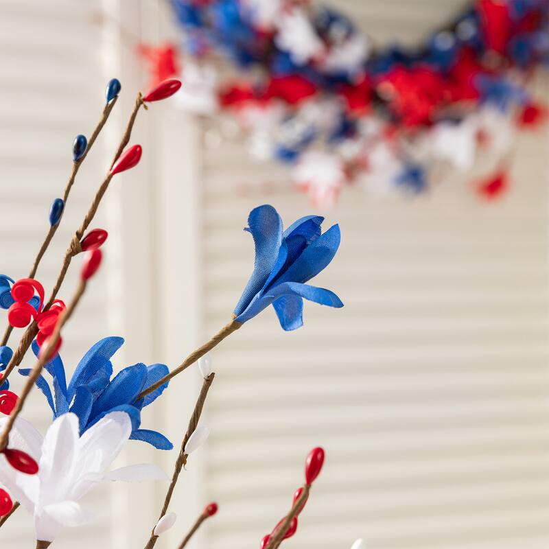 Glitzhome 21"H Patriotic/ Americana Red White Blue Floral Table Tree