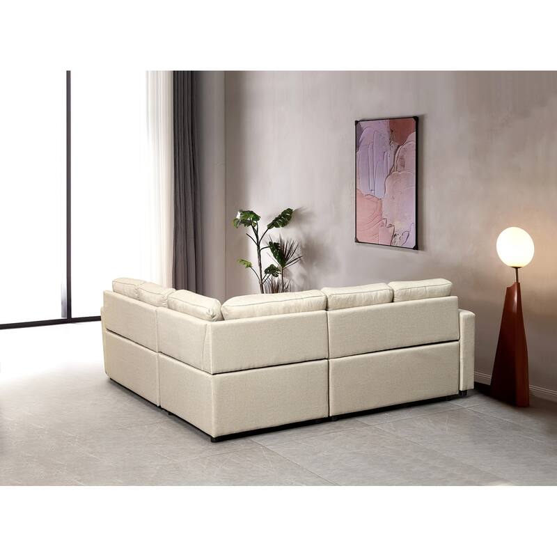 Sectional Sofa Bed, Beige, Polyester, 82x82x35 inches - Space-saving & Easy Install