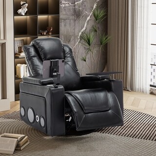 270° Degree Swivel PU Leather Power Recliner with Hidden Arm Storage ...