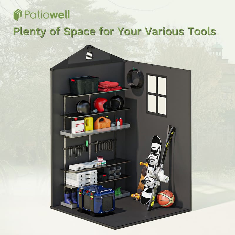 Patiowell 4' x 4' & 4' x 6' & 4' x 8' Plastic Outdoor Storage Shed, Resin Shed with Floor and Window for Patio Furniture,Tools