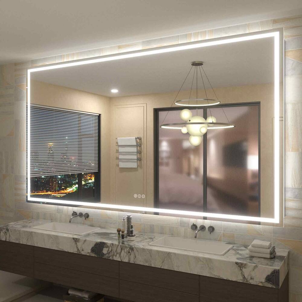 Large LED Bathroom Mirror with UL Listed, Front and Backlit, Anti-Fog