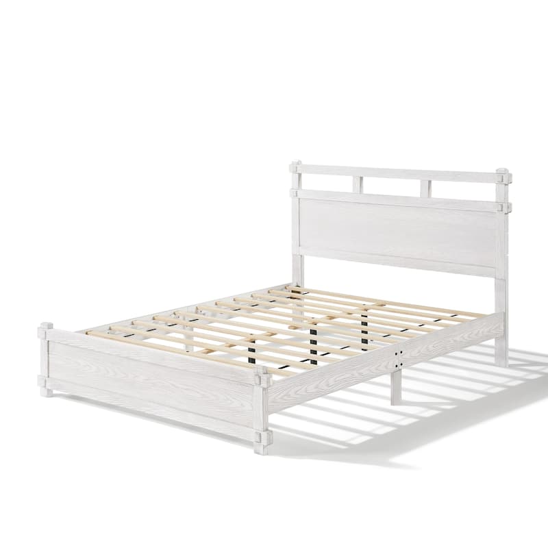 Christopher Knight Home - Farmhouse Platform Bed Frame with 2-Tier Headboard & Solid Wood Slat Support, No Box Spring Required