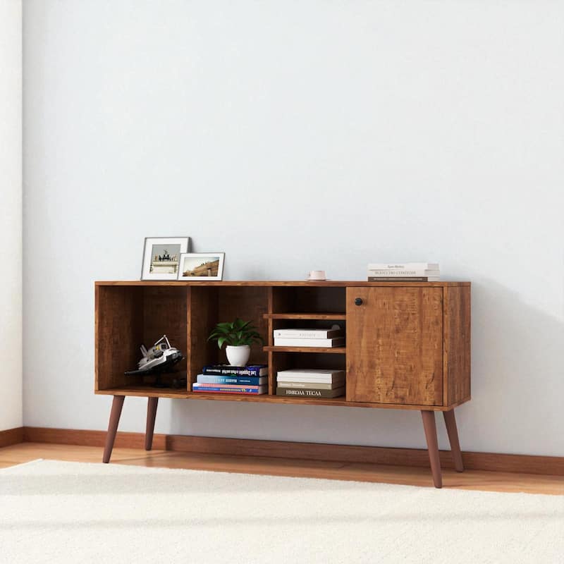 Modern 53 Inch TV Stand with Storage Cabinet and 3 Open Shelves for TVs 50 to 59 Inches