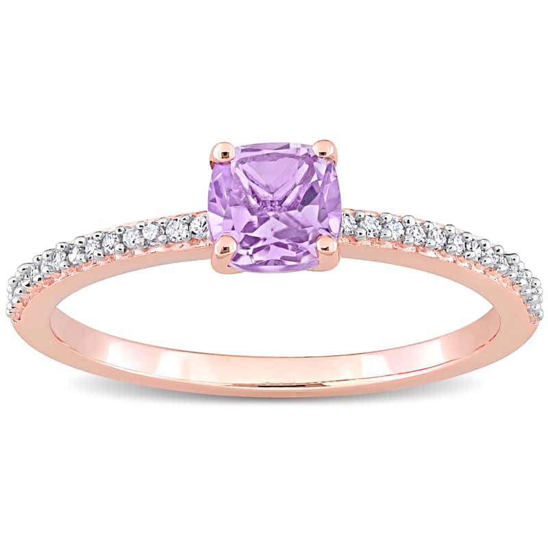 Miadora 10k Rose Gold Cushion-cut Rose de France and 1/10ct TDW Diamond Birthstone Ring