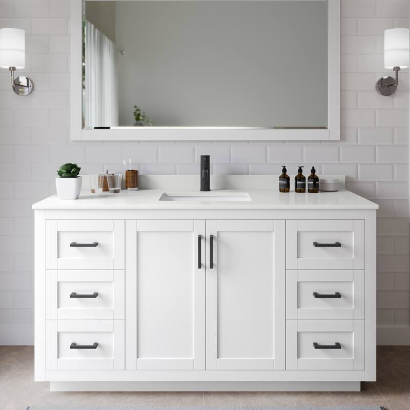 Wyndham Collection WCF292960S-QTZ-UNSM58 Miranda 60" Free Standing - White / White Quartz Top / Matte Black Hardware