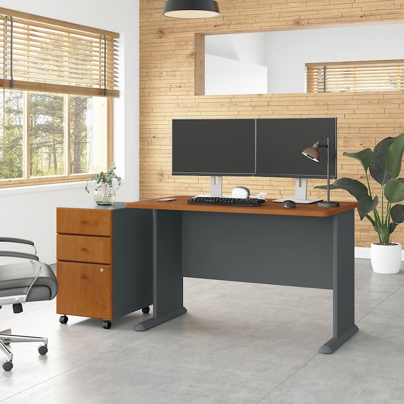Series A 48W Desk with Mobile File Cabinet by Bush Business Furniture - Natural Cherry/Slate