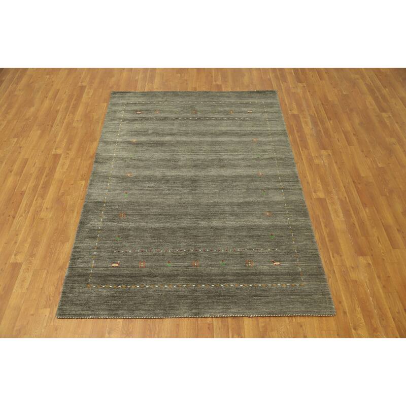 Hand Knotted Oriental 100% Wool Carpet Tribal Animal Pictorial Green Gabbeh Area Rug - 7' 3'' X 5' 2''