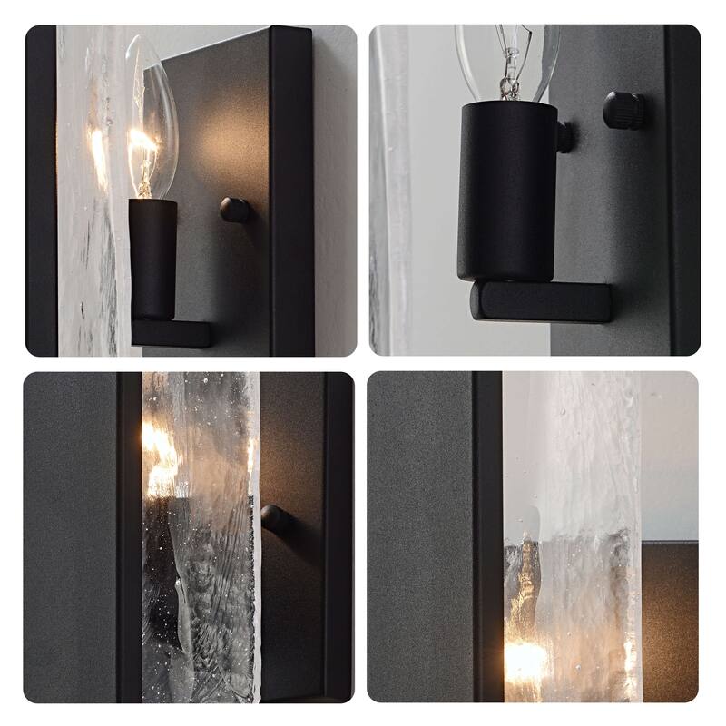 Mia Single Light Matte Black Clear Glass Panel Wall Sconce - 6" W x 11.8" H x 4.5" D