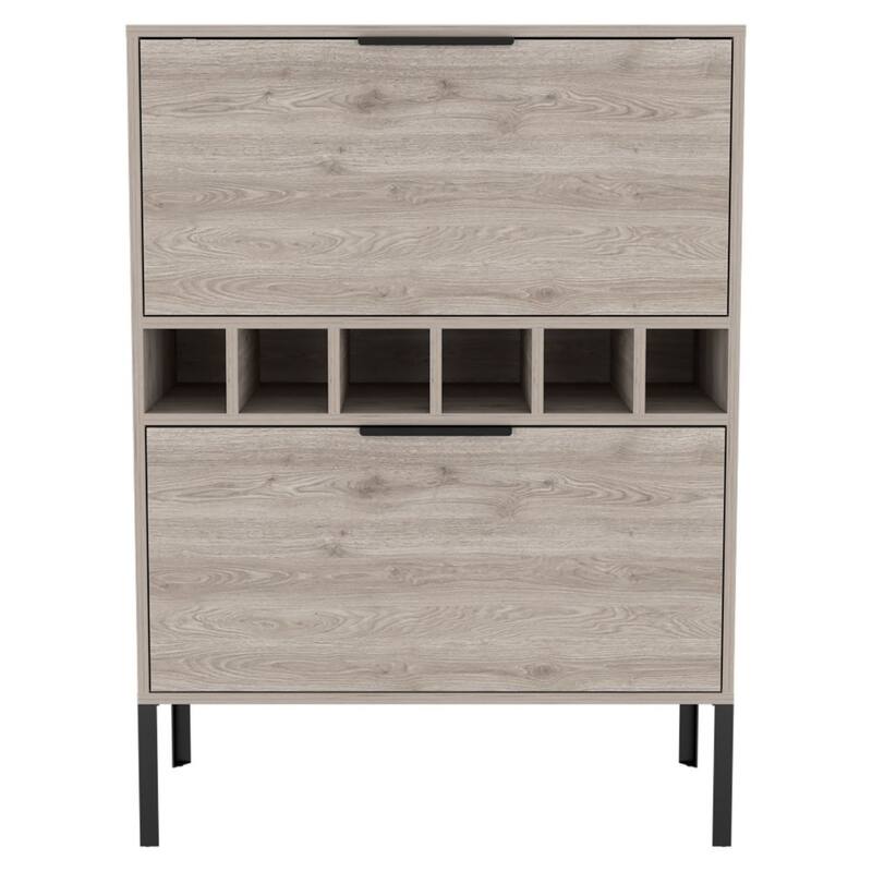 Bar Cabinet Puertu, Six Wine Cubbies, Double Door Cabinet, Light Gray Finish