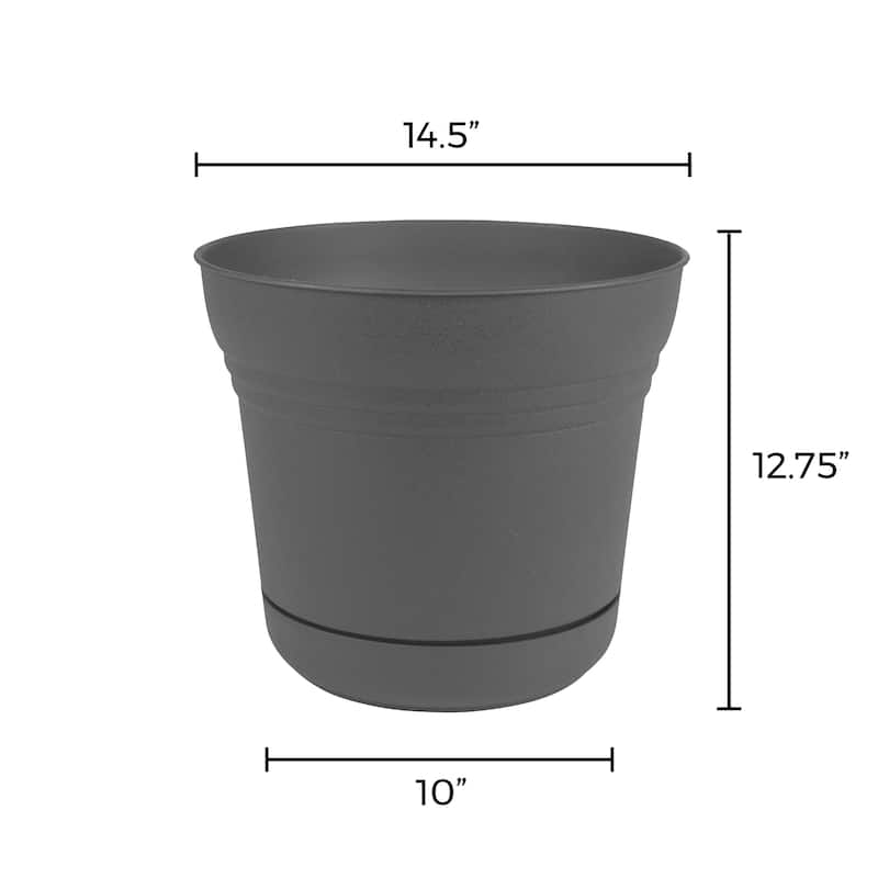 Bloem 12.75 in. H x 14 in. W Plastic Saturn Planter Charcoal
