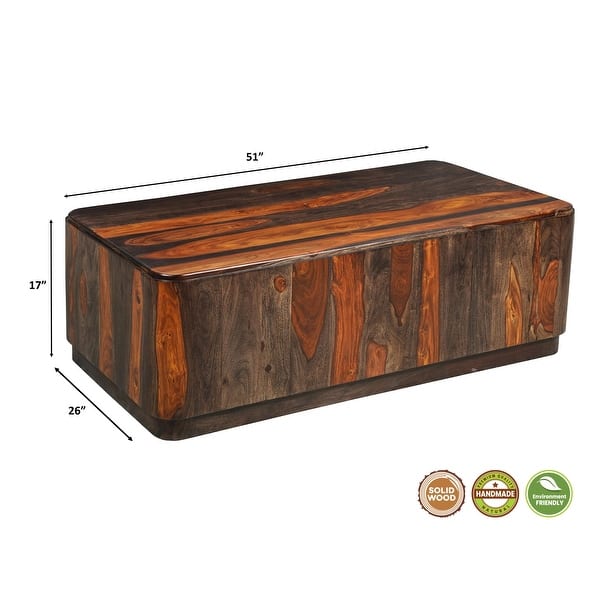 dimension image slide 1 of 2, Jordan Solid Sheesham Wood Block Coffee Table with Platform Base