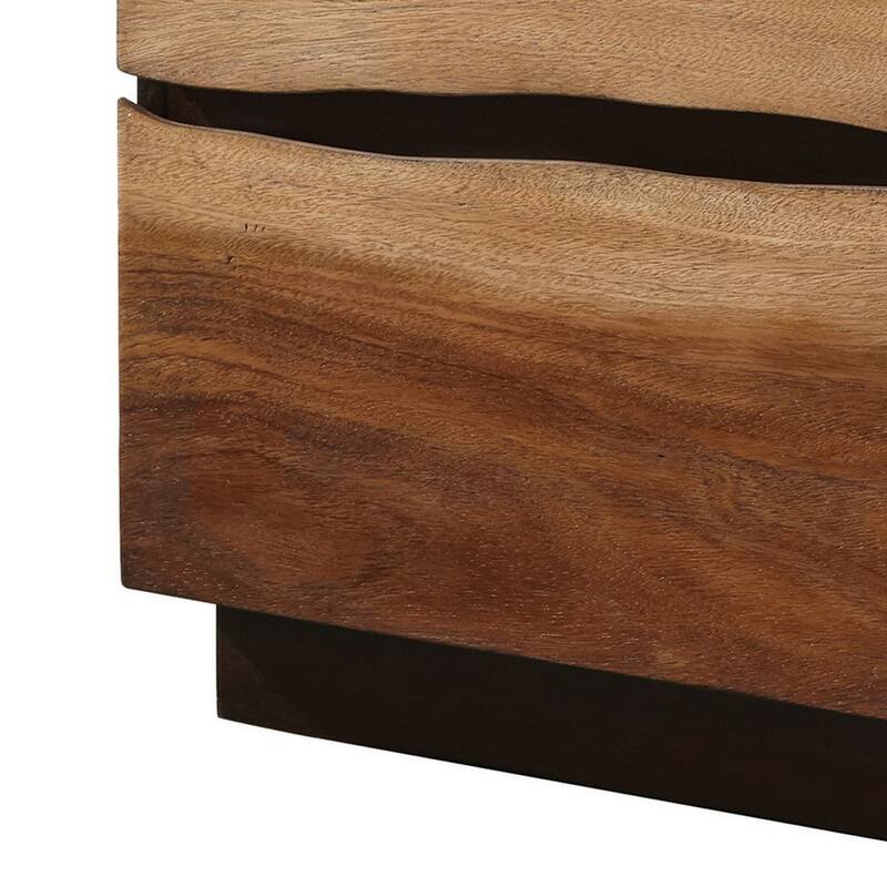 Nightstand with 2 Drawers and Live Edge Details, Brown