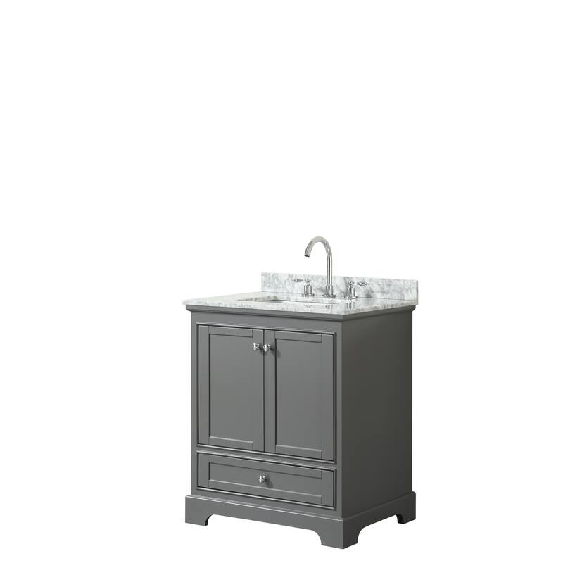 Deborah 30-inch Dark Gray Single Vanity, Square Sink, No Mirror - Dark Gray, Chrome, White Carrara Marble Top