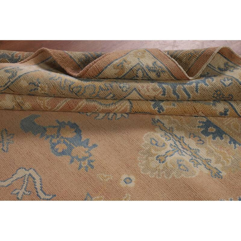 Hand Knotted Oriental 100% Wool Carpet Transitional All-Over Peach Oushak Area Rug - 10' 1'' X 8' 3''